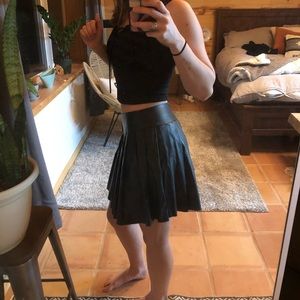 Black Leather Pleated Skirt